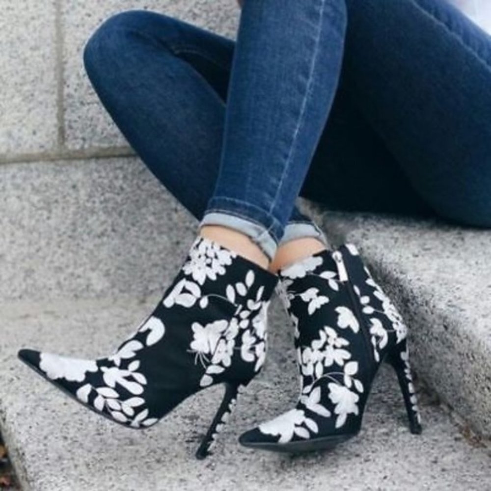 Zara Embroidered High Heel Ankle Boots - Picture 2 of 10